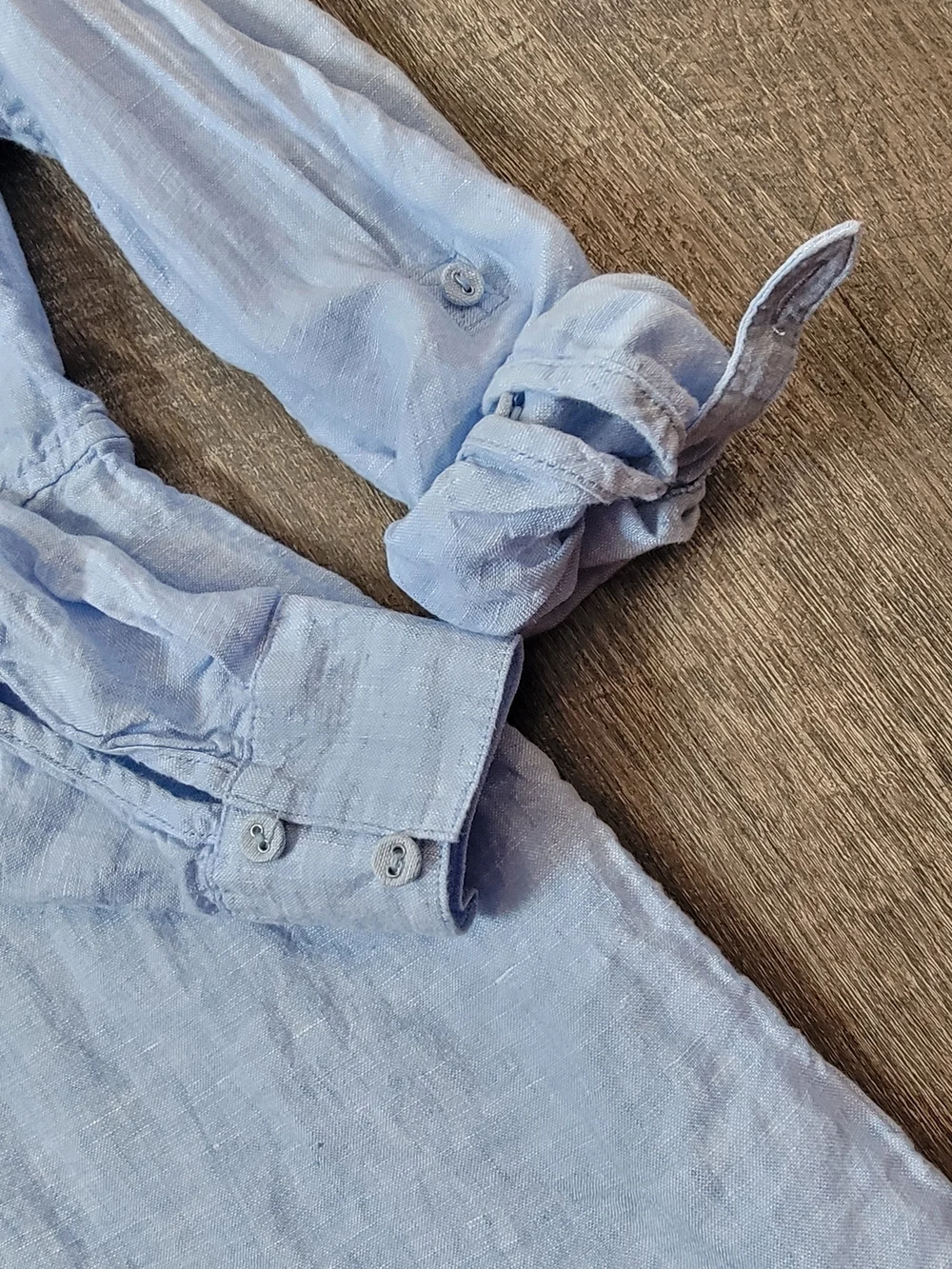 Sigrid Olsen 100% Linen Chambrey 1/2 Button Tunic Womens M Light Blue Roll Tab S - Picture 8 of 11